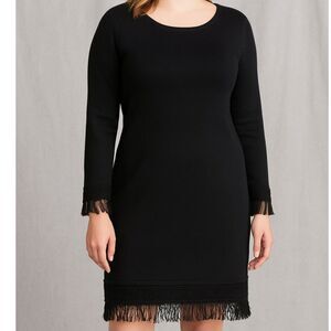 Nanette Lepore Luciana Knit Fringe Hem and Sleeves Dress Black Size M NWT BoHo